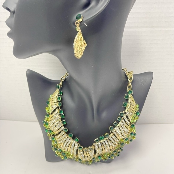 GREEN Diamond Necklace Set NEW - Picture 6 of 11